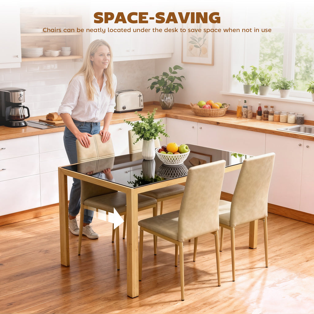 Zaya 5-Piece Rectangular Glass Dining Set for Small Spaces-Light Brown