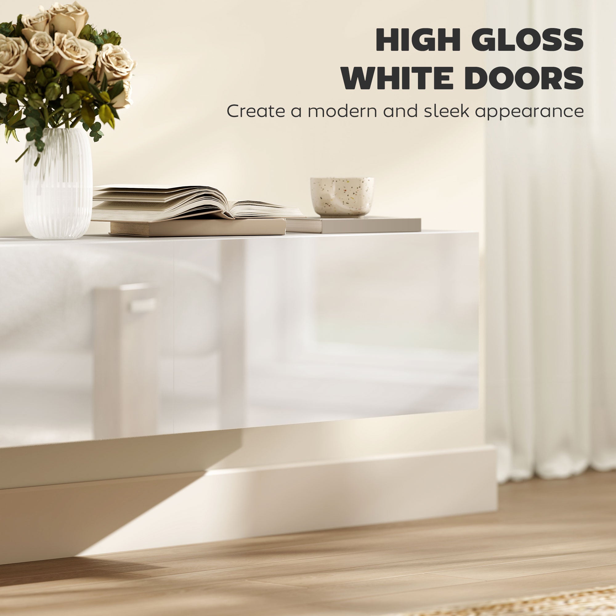 Floating TV Stand with Storage Cupboards for 45 55 65in TVs