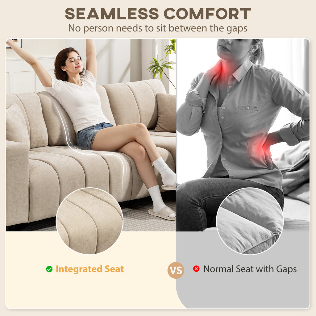 WILSHERE Reversible Sectional with Integrated Seat, 3 Seater L-Shaped Sofa with Changeable Chaise, Spring Cushion, 2 Pillows, Beige