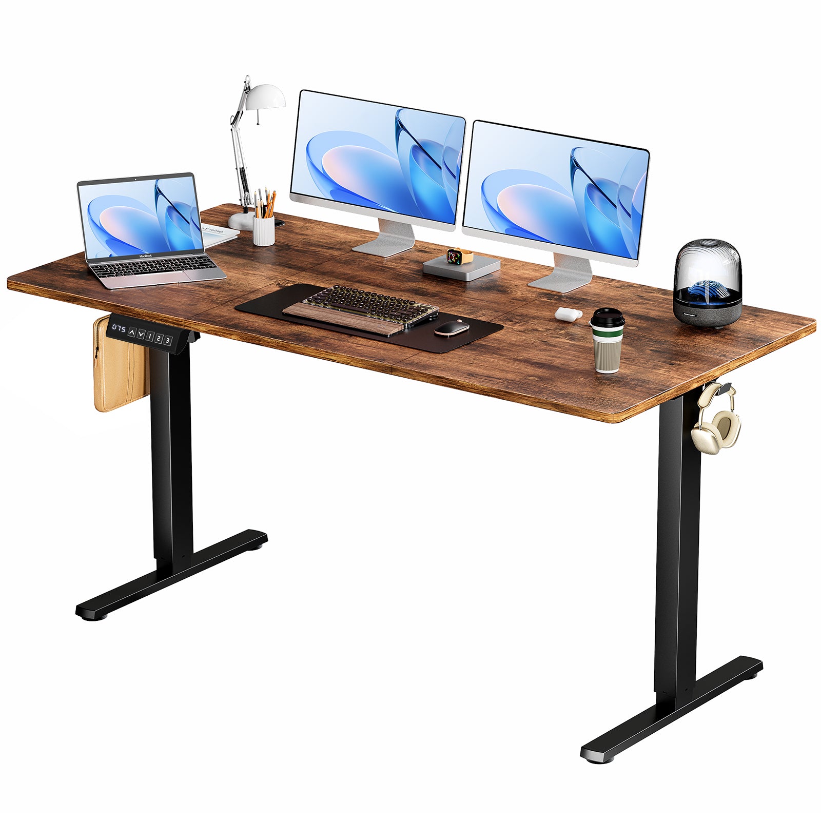 Electric Adjustable Height Standing Desk – Sit‑to‑Stand Splice Board Computer Table with Hooks & Cable Port for Home Office
