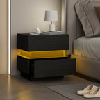 Emma Bedside Table with Charging Station and LED Light Modern Nightstand with USB Ports AC Outlets Drawers Remote, Black