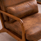 Dale Mid‑Century Modern Leisure Chair – High‑Back Solid Wood Armchair with Bronzing Cloth Upholstery (Orange)