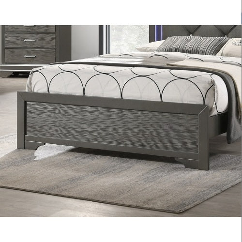 Dark Gray Faux Leather Tufted Queen Bed with LED — Modern Luxury for Your Bedroom