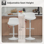 Zee Counter Height Bar Stools Set of 2, Streamlined Bar Chairs with Adjustable Height and Swivel PU Leather Seat, White