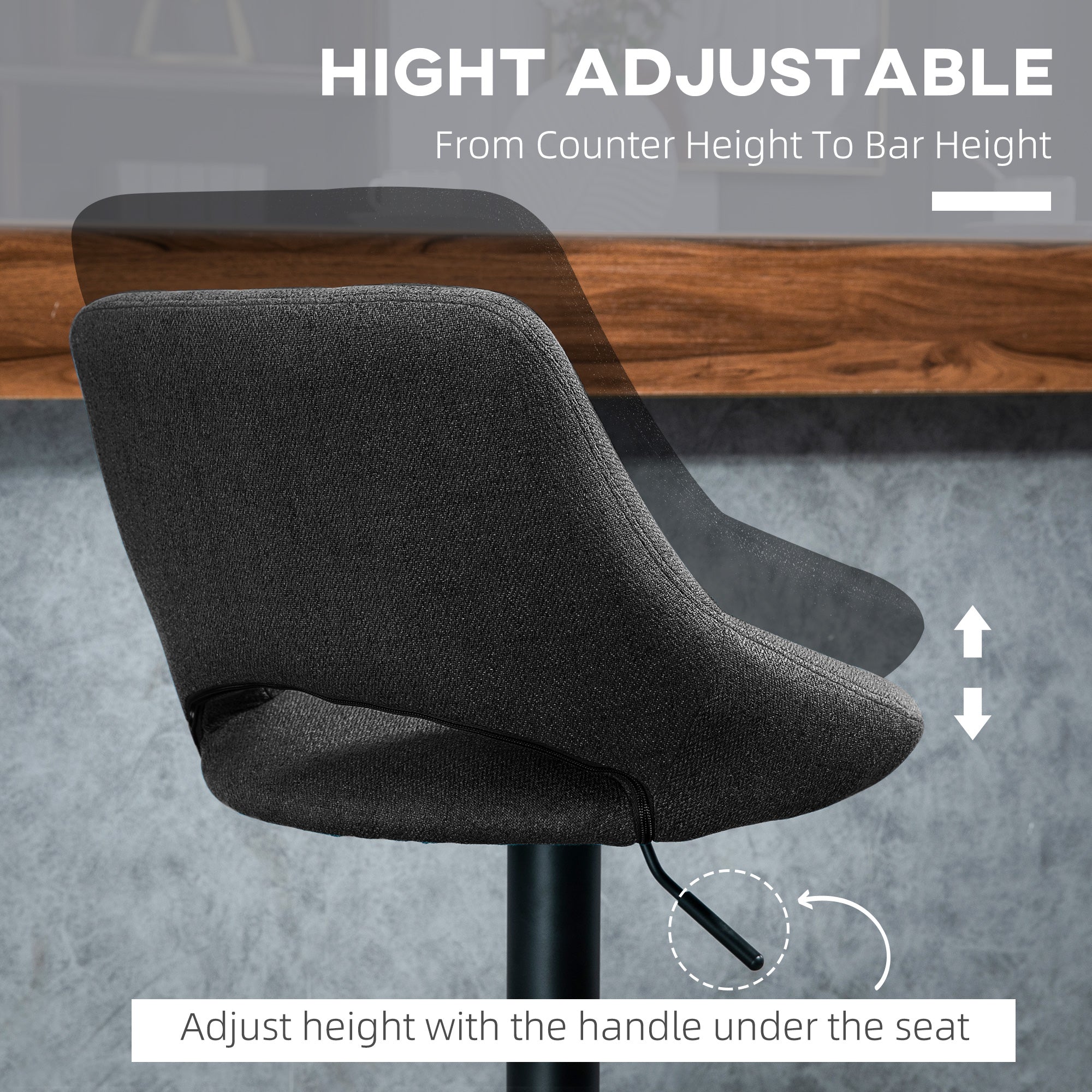 Clay Upholstered Height Adjustable Counter/Barstools with Swivel Seat-Set of 2-Black