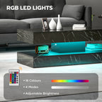 Erin Modern Coffee Table with 2 Drawers and Adjustable LED Lights-Marble Effect Black