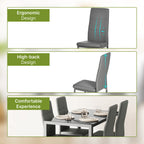 Zaya 5-Piece Rectangular Glass Kitchen Table and Chairs with Metal Frame and Faux Leather Upholstery for Dining Room, Grey