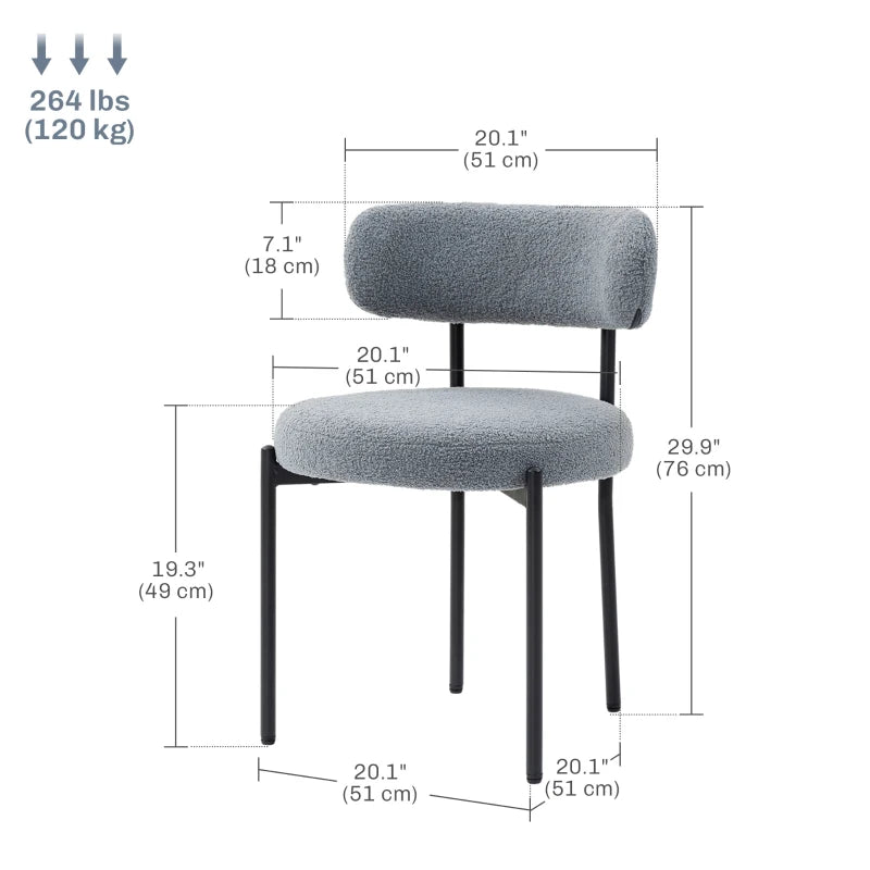 Cruz 4 Pieces Kitchen Chairs, Modern Dining Chairs w/ Berber Fleece Upholstery and Steel Legs for Living Room, Grey