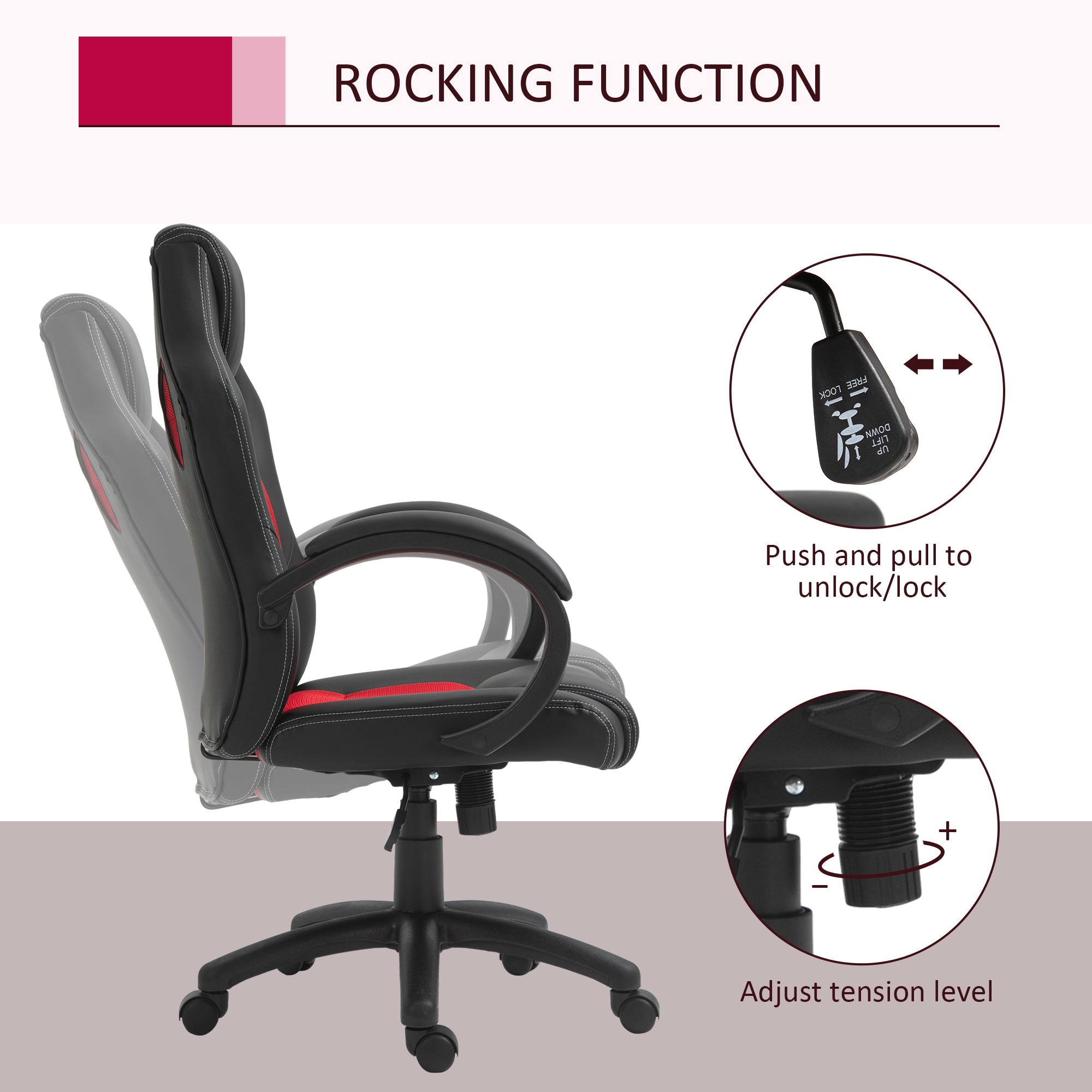 Foster Gaming Chair Office Chair Computer Desk Gamer Chair with Swivel Wheels, Padded Headrest, Tilt Function, Red