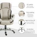 Fisher Office Chair PU Leather Executive on Rolling Wheels Task Computer Height Adjustable Swivel Ergonomic, Beige and Black