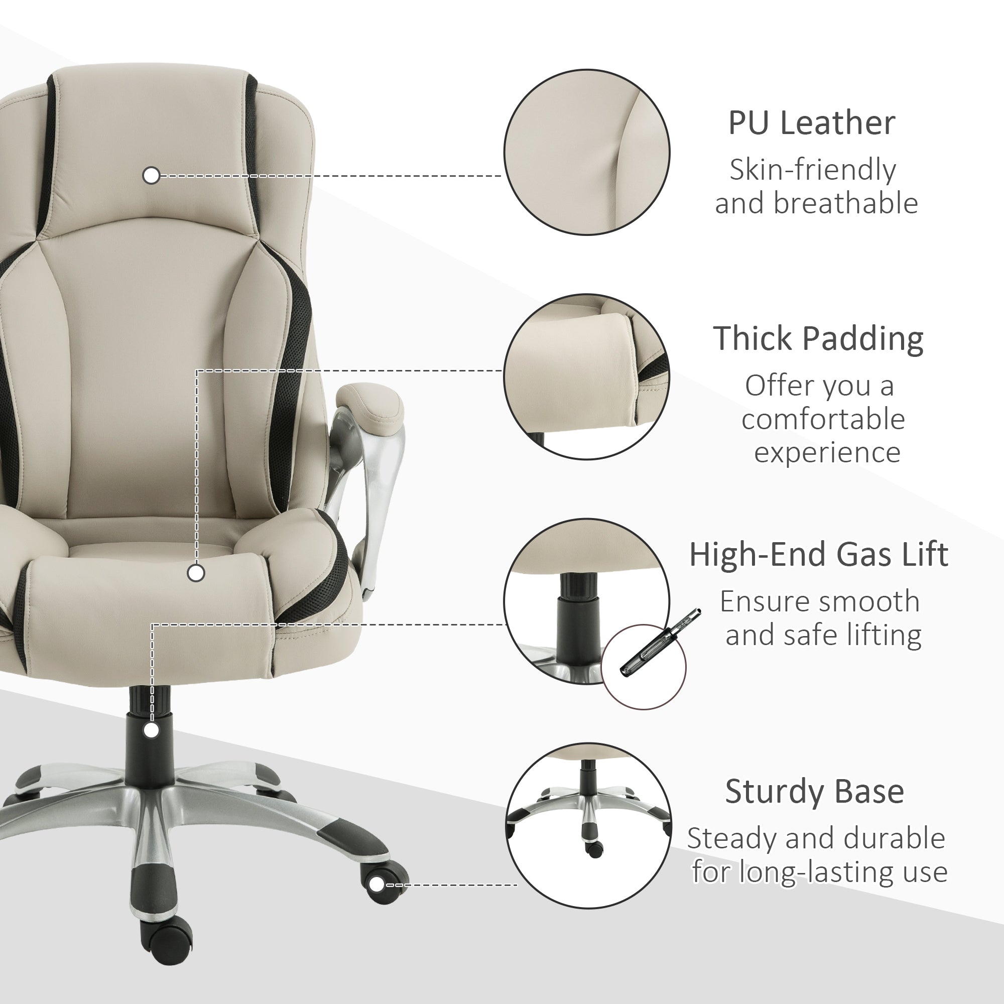 Fisher Office Chair PU Leather Executive on Rolling Wheels Task Computer Height Adjustable Swivel Ergonomic, Beige and Black