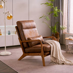 Dale Mid‑Century Modern Leisure Chair – High‑Back Solid Wood Armchair with Bronzing Cloth Upholstery (Orange)