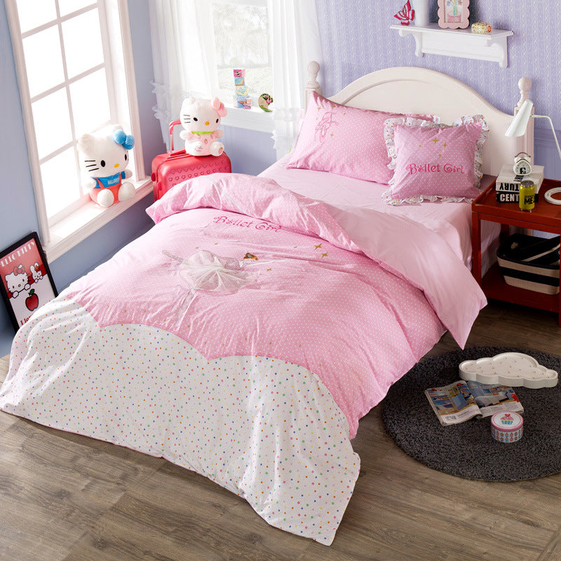 Four‑Piece Premium Children’s Cotton Bedding Set – Korean Cute Cartoon Style