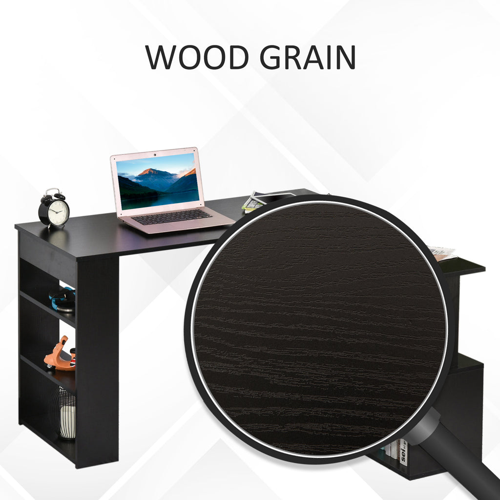 Emerson L Shaped Desk, 360° Rotating Corner Desk, Computer Writing Table Workstation with Storage Shelf for Home Office, Black