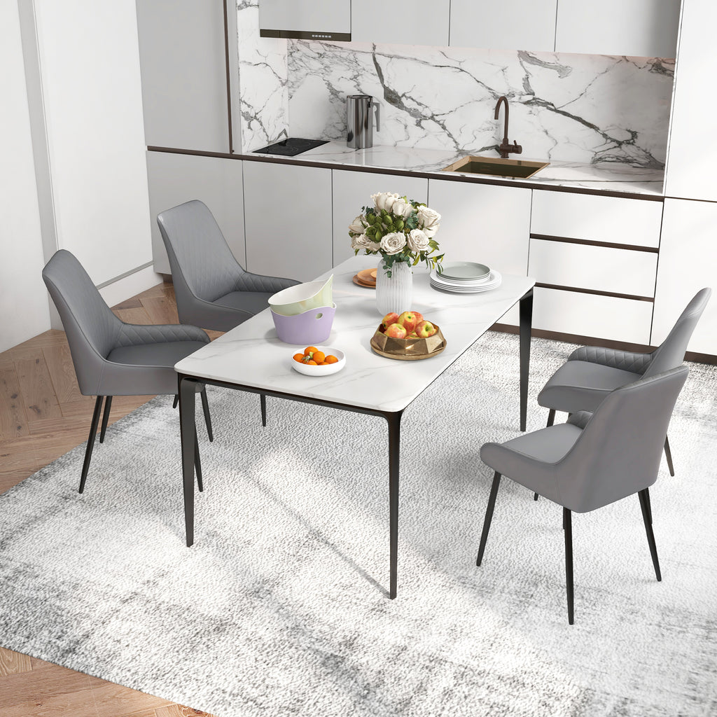 Blake PU Leather Kitchen Chairs, Modern Dining Chairs Set of 4 with Diamond Tufting and Steel Legs for Dining Room, Grey