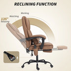 Elite Office Chair with Massage, Pet-Friendly Faux Leather Reclining Desk Chair with Lumbar Support, Footrest, Brown
