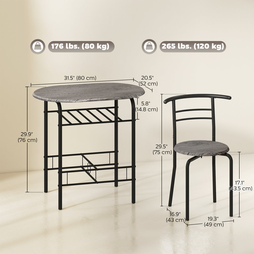 Mason Dining Table Set of 3, 31.5" Kitchen Table and Chairs Set for 2 with Shelf, for Small Space, Dining Room, Living Room