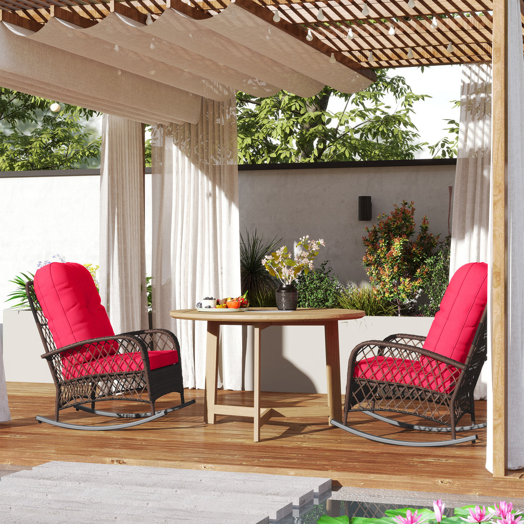 Oxlade Outdoor Rattan Wicker Rocking Chair with Thick Cushions-Set of 2-Red