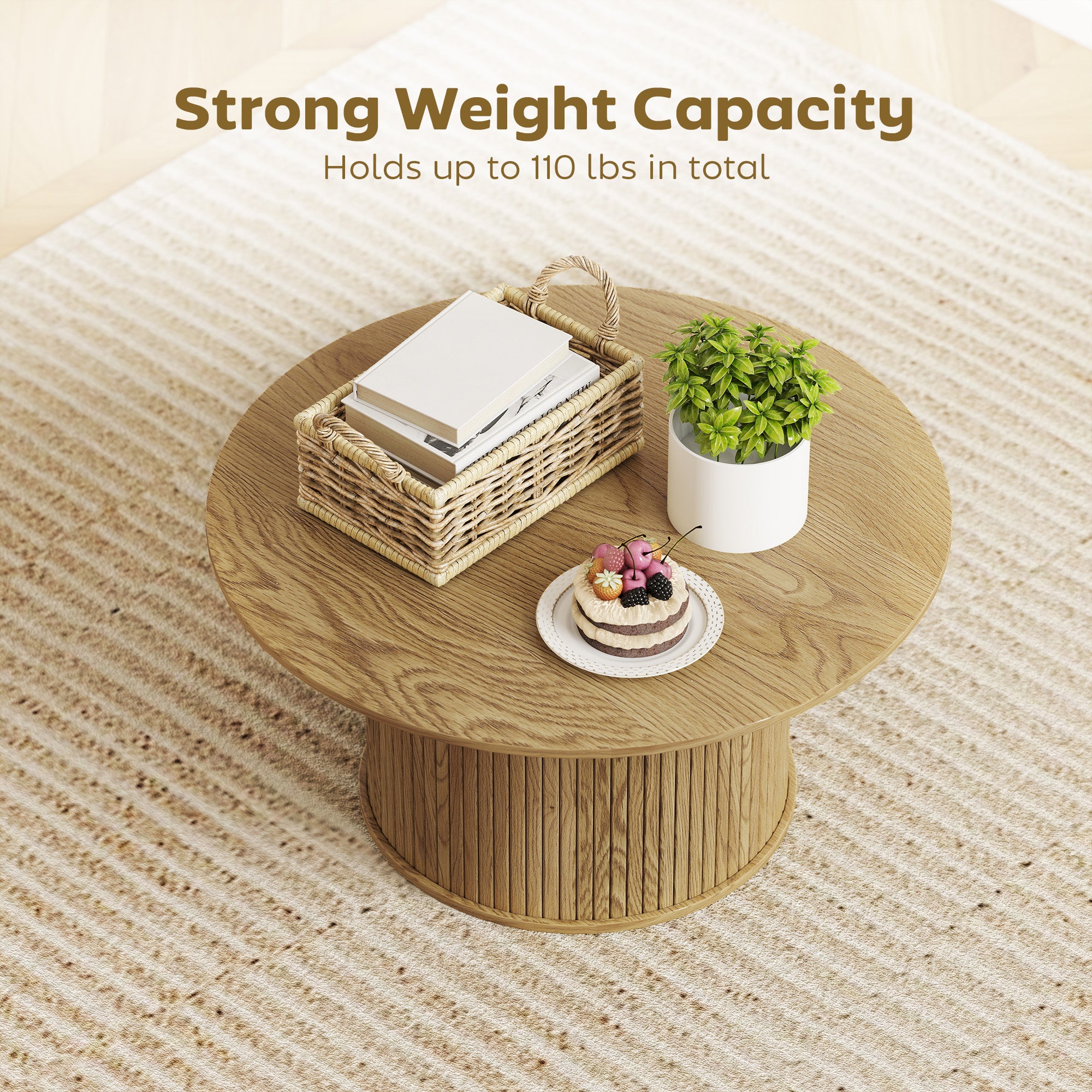 Cedar 31.5" Round Coffee Table, Nordic Style