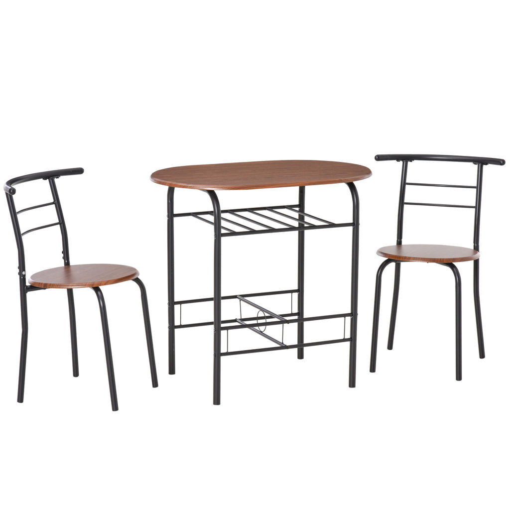 Foden Dining Table Set of 3, 31.5" Kitchen Table and Chairs Set for 2 with Shelf, for Small Space, Dining Room, Living Room-Natural Brown