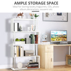 Jude 5-Tiers Geometric Wooden S-Shaped Bookshelf Display with Metal Frame for Living Room, Bedroom & Home Office-White