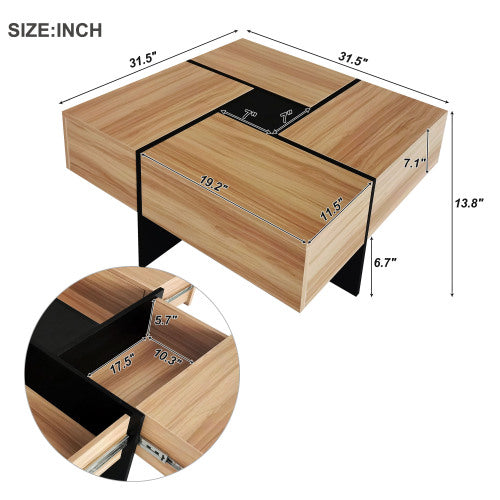 ON‑TREND Unique Design Coffee Table with 4 Hidden Storage Compartments – 31.5" Square Modern Center Table