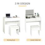 Mia Modern Vanity Set with Flip Top Mirror and Cushioned Stool, Dressing Table with Storage Drawer for Bedroom, White