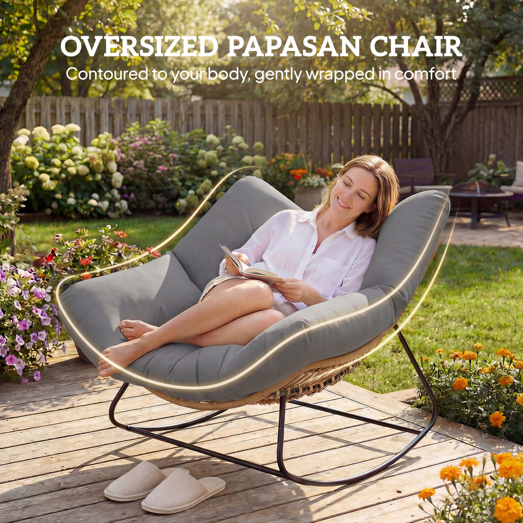 Hadley Indoor and Outdoor Oversized Papasan-Rocking Egg Chair-Grey