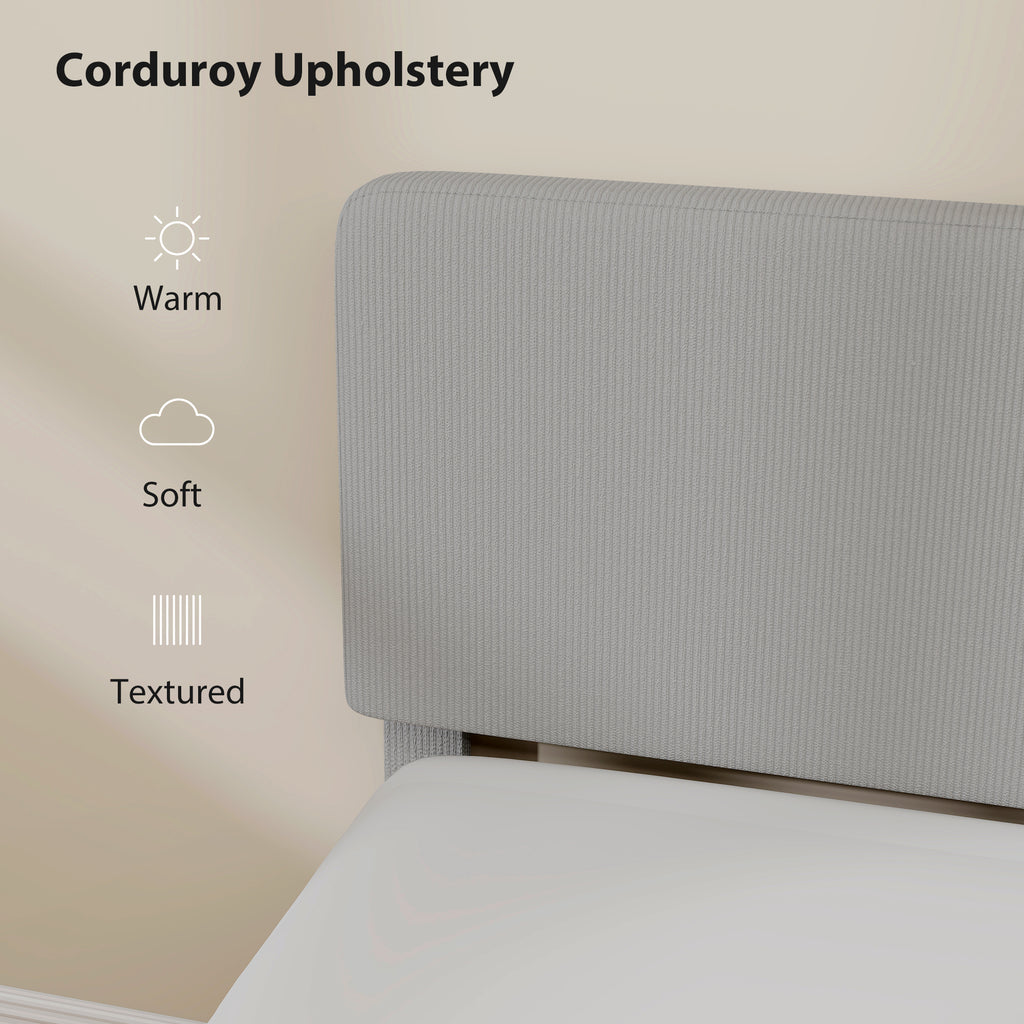 Riley King Size Bed Frame with Adjustable Upholstered Headboard Platform Bed Frame Wood Slat Support Noise Free Light Grey