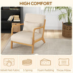 Alex Fabric Retro Accent Chair with Solid Wood Legs-Beige
