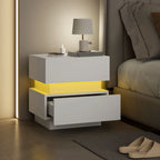 Emma Bedside Table with Charging Station and LED Light Modern Nightstand with USB Ports AC Outlets Drawers Remote, White