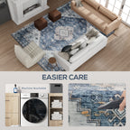 Brady 8x10 Vintage Machine Washable and Non-Slip Floor Area Rug-Blue