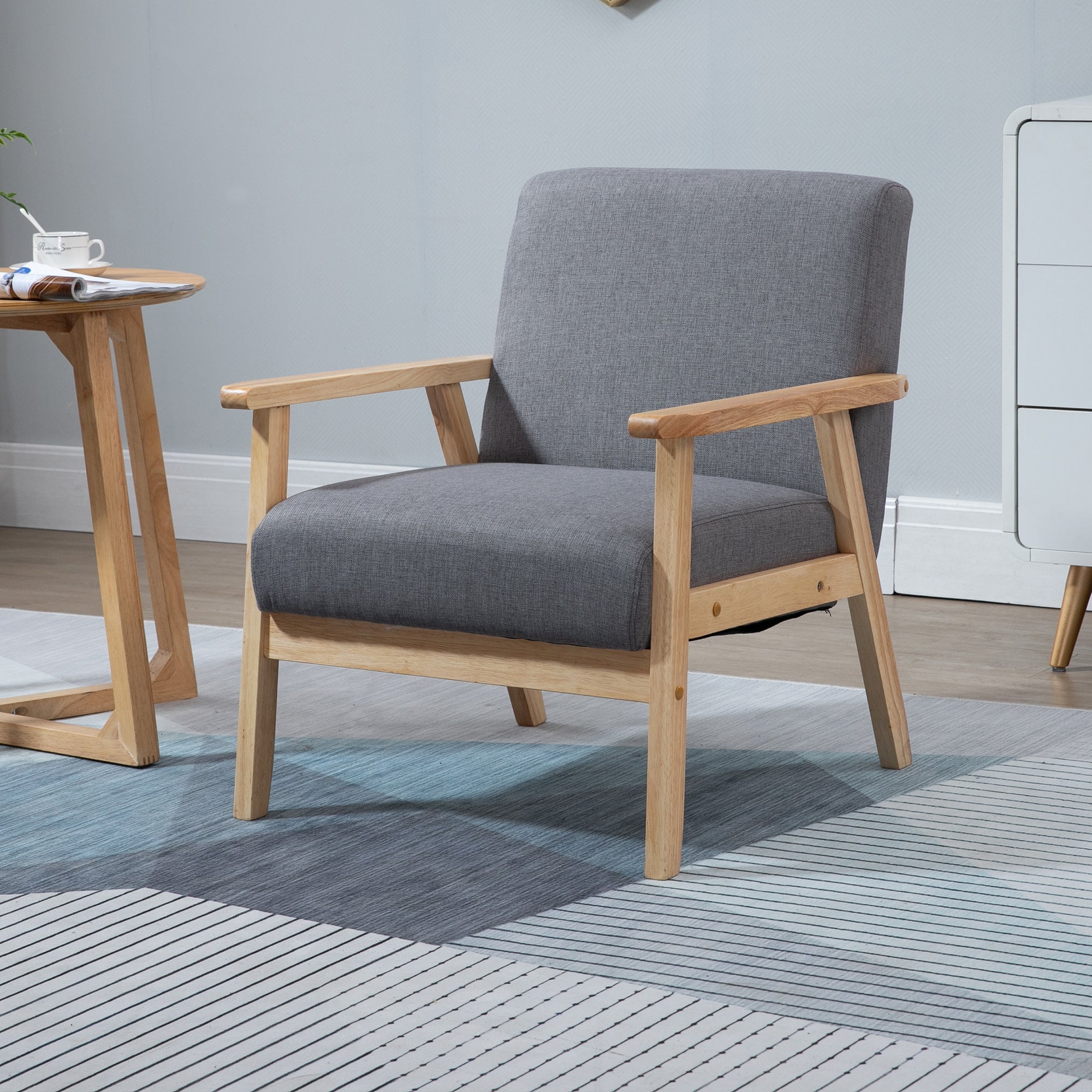 Billie Minimalistic Accent Chair with Thick Linen Cushions-Grey