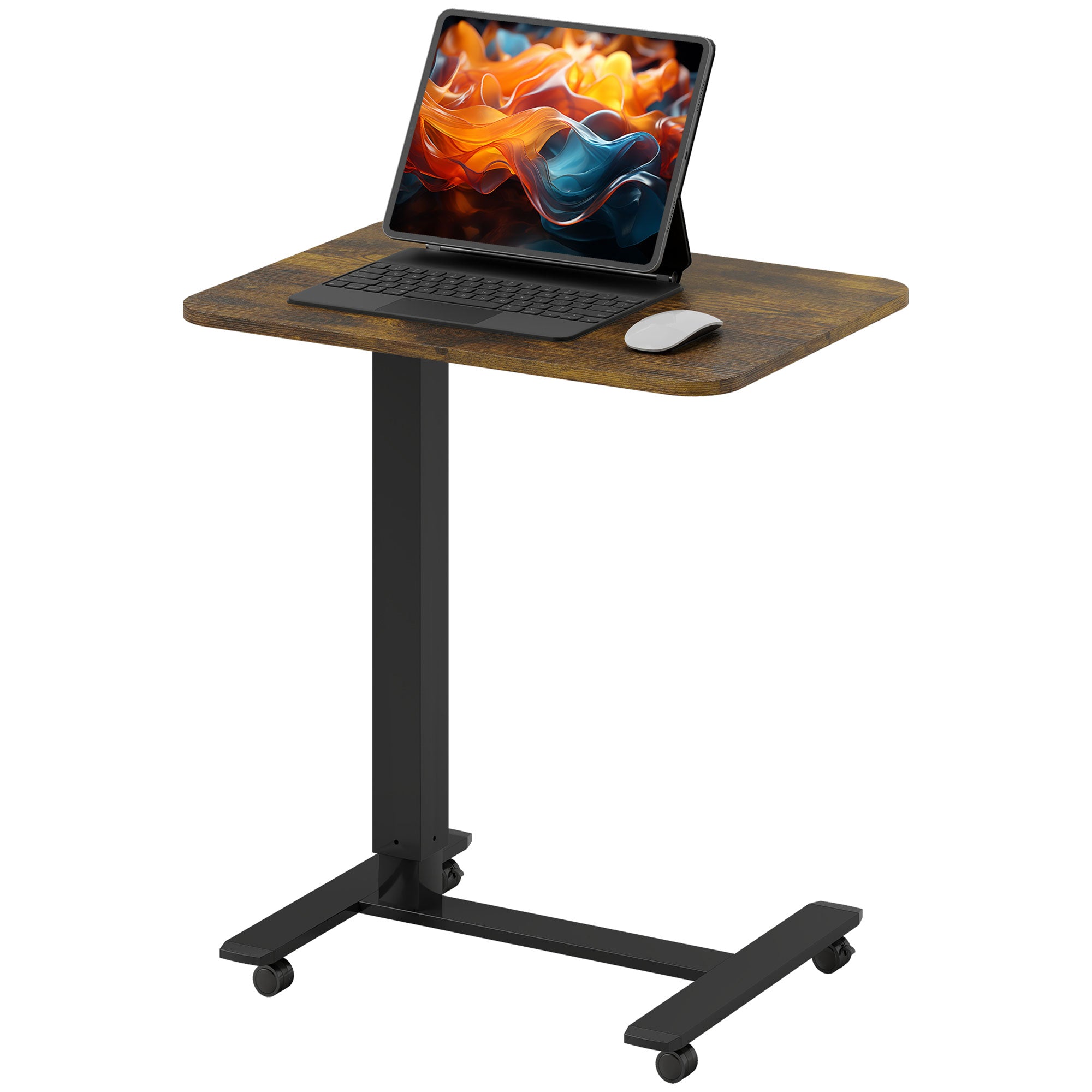 Atlas Pneumatic Standing Desk Adjustable Height, Mobile Stand Up Desk with Wheels, 43 Inch Rolling Table, Rustic Brown
