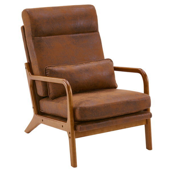 Dale Mid‑Century Modern Leisure Chair – High‑Back Solid Wood Armchair with Bronzing Cloth Upholstery (Orange)
