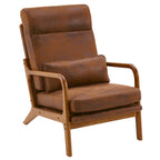 Dale Mid‑Century Modern Leisure Chair – High‑Back Solid Wood Armchair with Bronzing Cloth Upholstery (Orange)