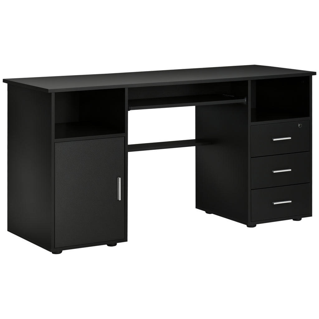 Bloom 57" Computer Desk with Drawers, Home Office Desk with Keyboard Tray, Open Shelves and Lockable Drawer-Black