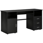 Bloom 57" Computer Desk with Drawers, Home Office Desk with Keyboard Tray, Open Shelves and Lockable Drawer-Black