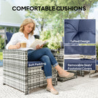 Athena 5 Piece Patio Furniture Set with Ottomans and Glass Table-Dark Blue