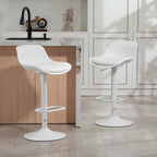 Zee Counter Height Bar Stools Set of 2, Streamlined Bar Chairs with Adjustable Height and Swivel PU Leather Seat, White