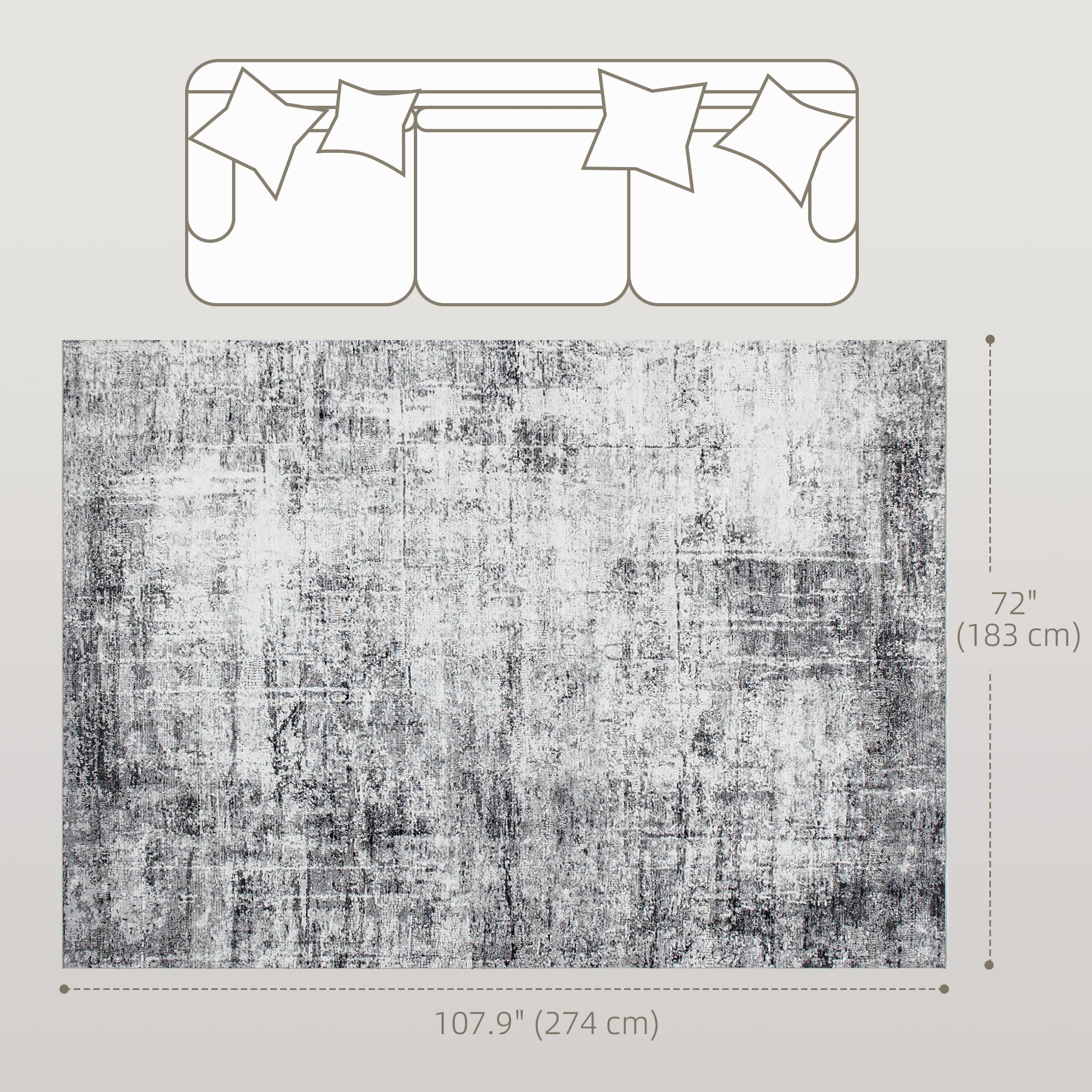 Cassidy 6x9 Modern Machine Washable and Non-Slip Area Rug-Grey