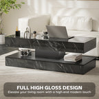 Erin Modern Coffee Table with 2 Drawers and Adjustable LED Lights-Marble Effect Black