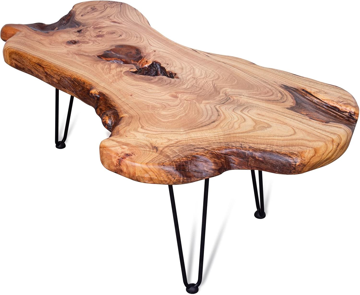 Handcrafted Modern Coffee Table with Natural Wood Edge and Hairpin Legs