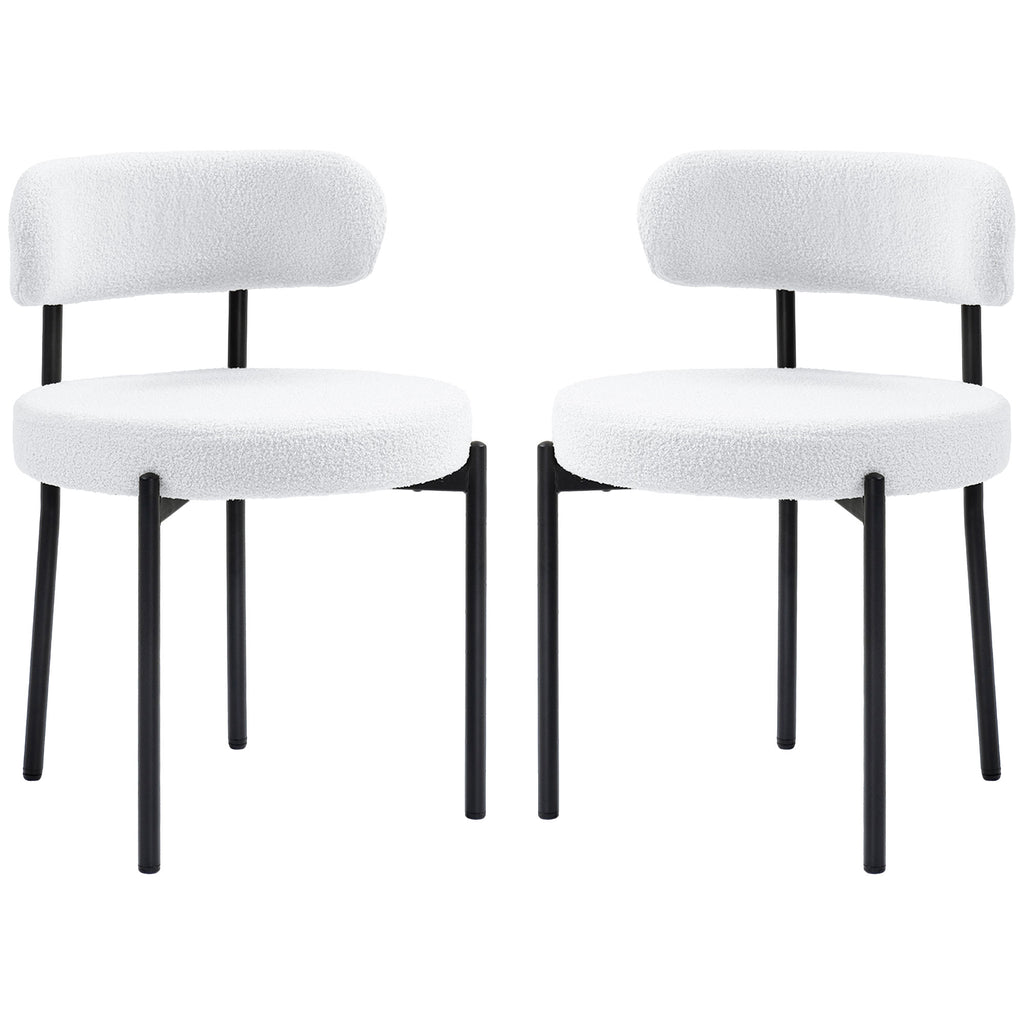 Cruz 2 Pieces Kitchen Chairs, Modern Dining Chairs w/ Berber Fleece Upholstery and Steel Legs for Living Room, Cream White