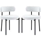 Cruz 2 Pieces Kitchen Chairs, Modern Dining Chairs w/ Berber Fleece Upholstery and Steel Legs for Living Room, Cream White