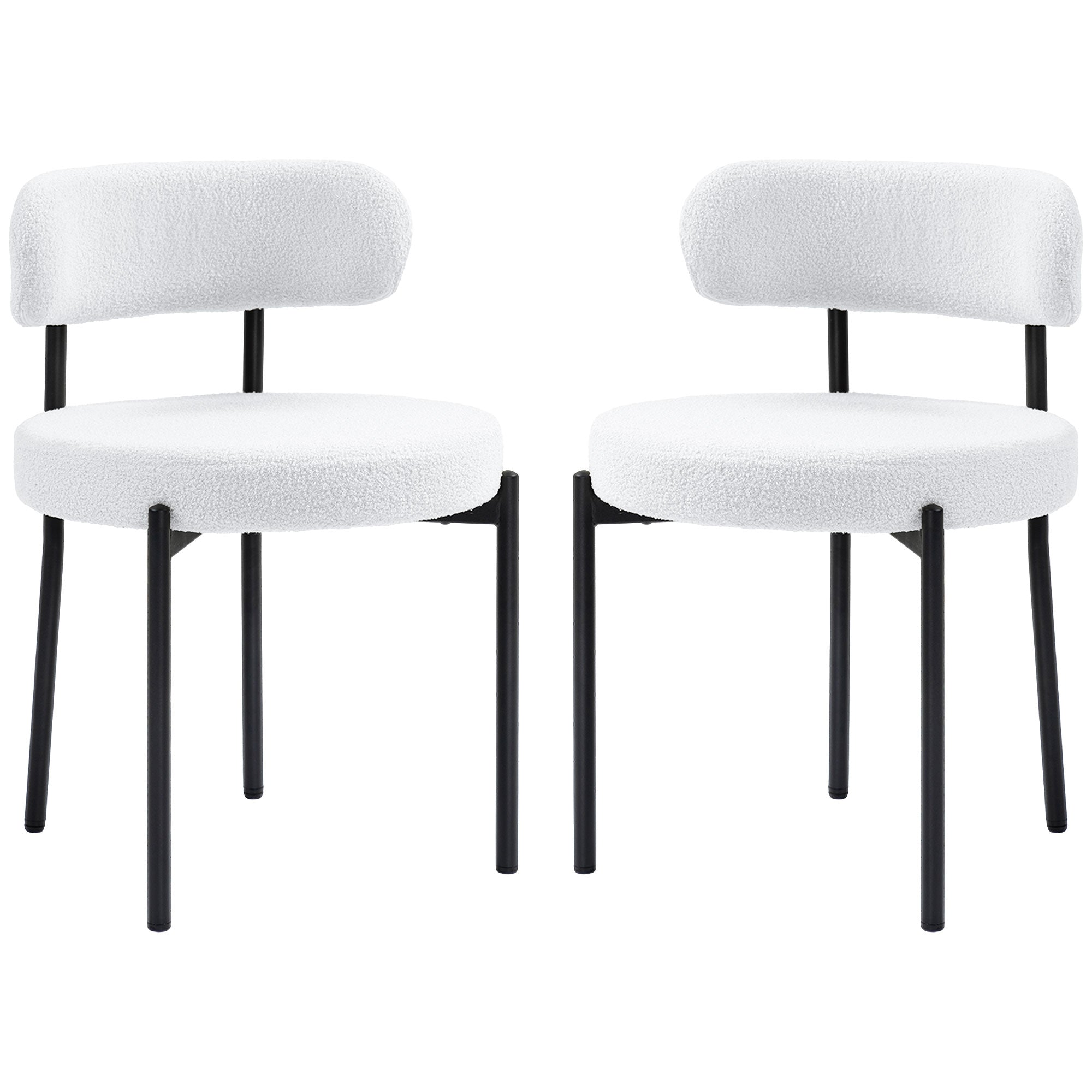 Cruz 2 Pieces Kitchen Chairs, Modern Dining Chairs w/ Berber Fleece Upholstery and Steel Legs for Living Room, Cream White