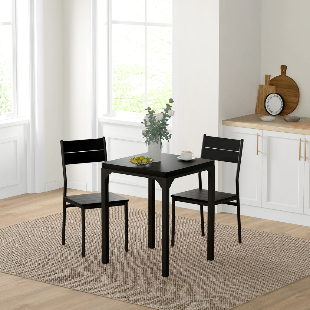 Kurt Dining Table Set for 2, 3 Piece Kitchen Table and Chairs with Metal Legs for Small Spaces, Black