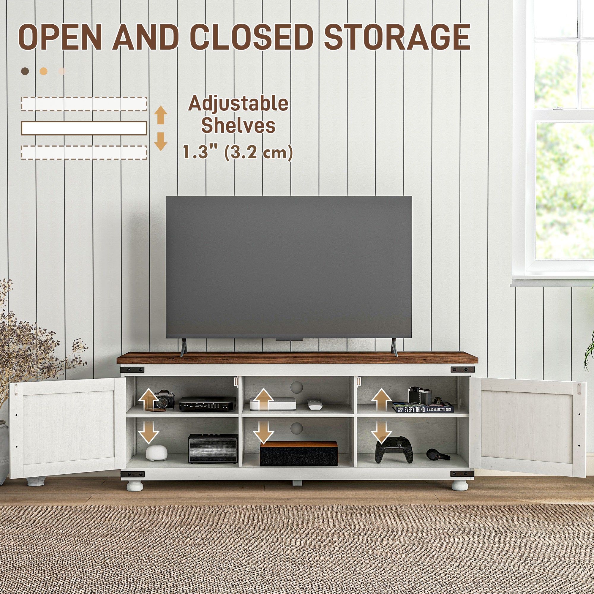 Kirby Farmhouse TV Stand Small Minimalist Barn Doors Cable