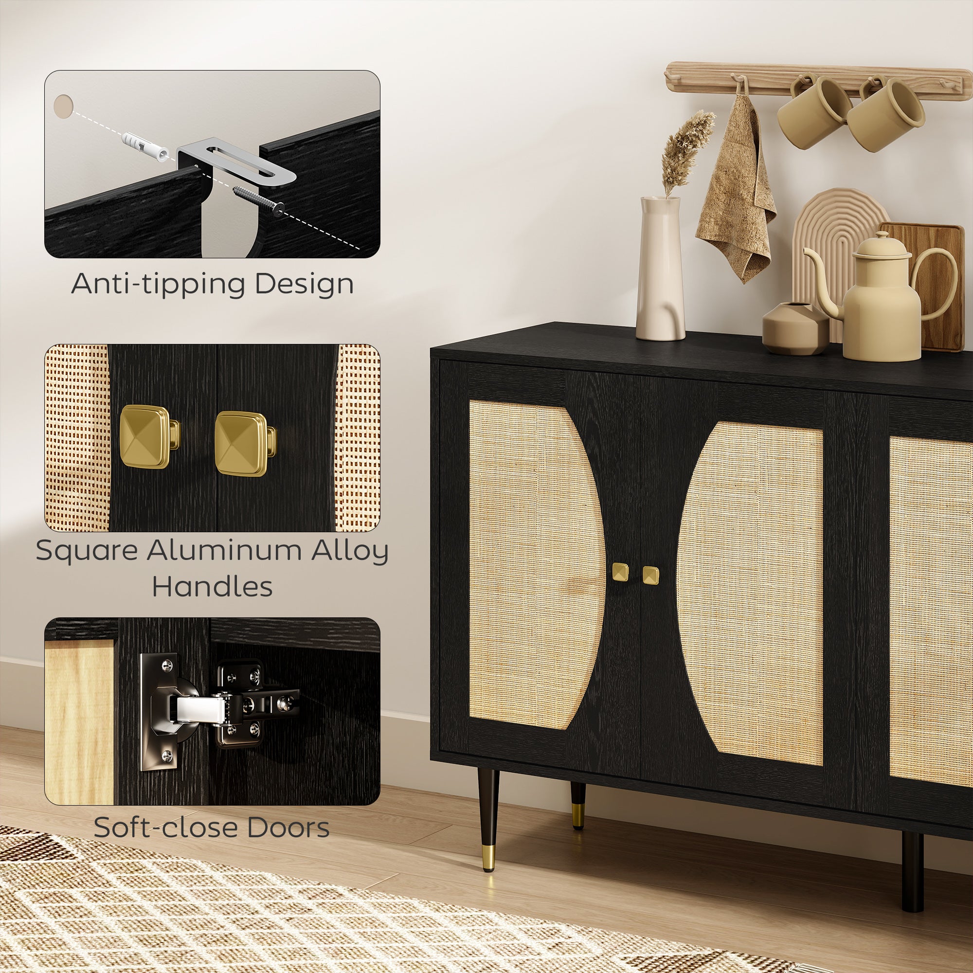 Boho Storage Cabinet with Adjustable Shelves