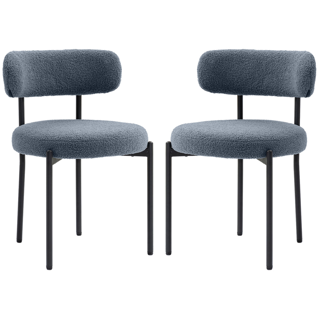 Cruz 2 Pieces Kitchen Chairs, Modern Dining Chairs w/ Berber Fleece Upholstery and Steel Legs for Living Room, Grey